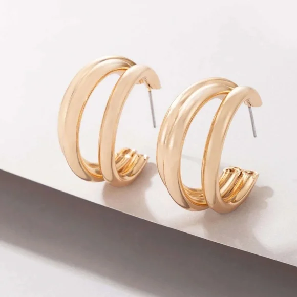 Gold Tone Open Hoop Earrings - Picture 4 of 9